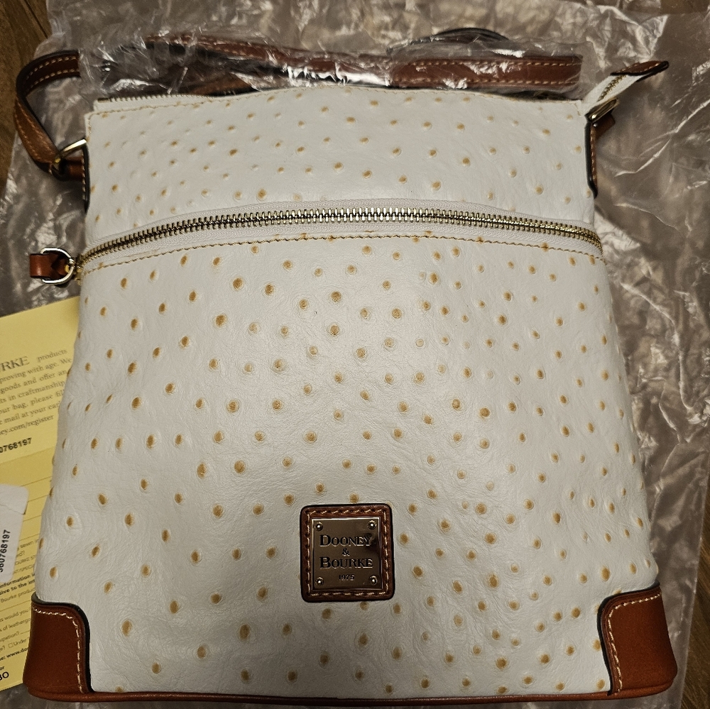 Dooney & Bourke White Ostrich With Tan Accents Leather Bag - Picture 7 of 9